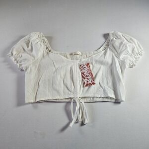 NWT ROMWE Womens Large Crop Top Corset Short Sleeve Fairy Romantic Puff Sleeve